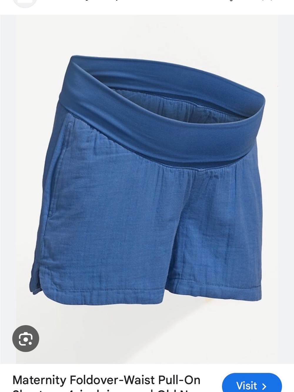 Blue Foldover-Waist Gauze Crinkle Maternity Shorts